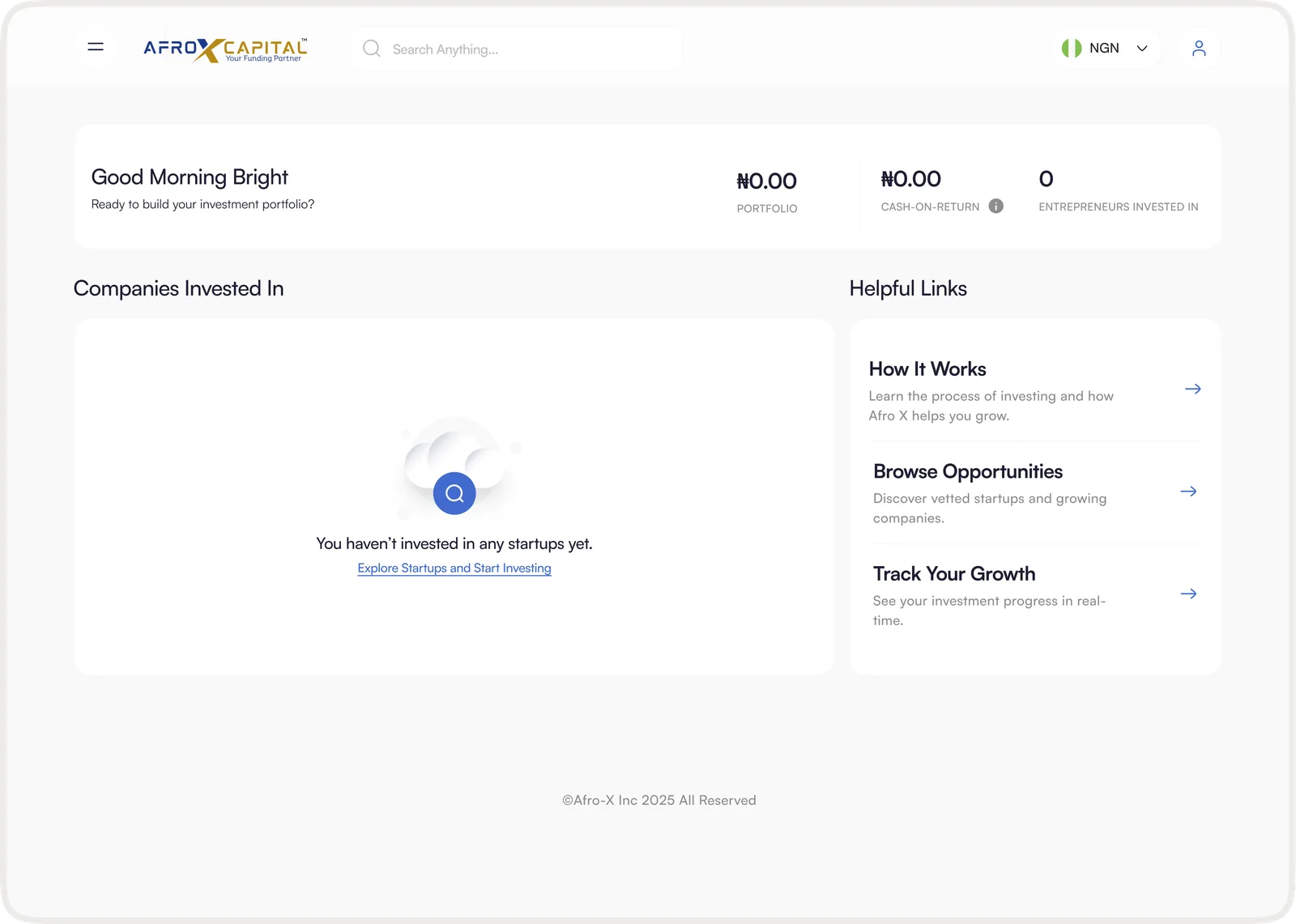 Investor dashboard