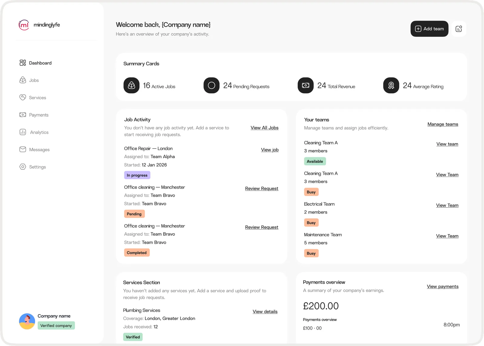 Company dashboard